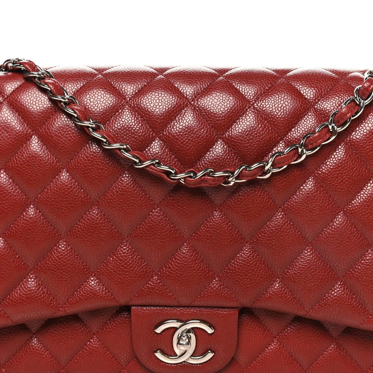 Caviar Quilted Maxi Double Flap Dark Red At My store