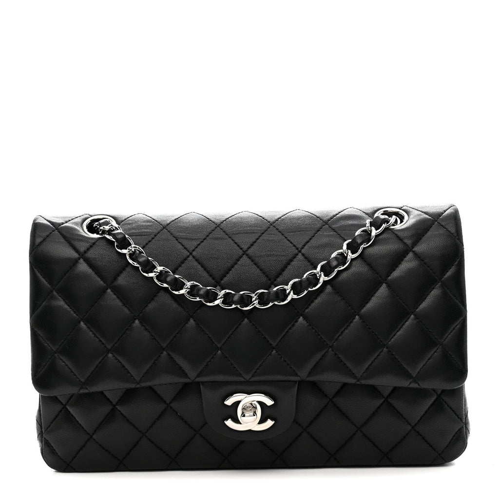 Lambskin Quilted Medium Double Flap Black At My store