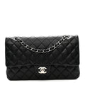 Lambskin Quilted Medium Double Flap Black At My store