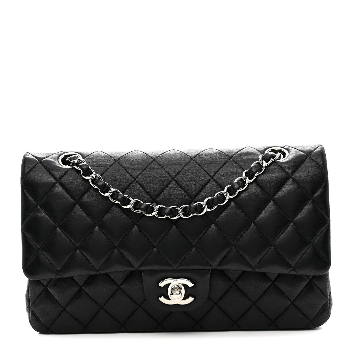 Lambskin Quilted Medium Double Flap Black At My store