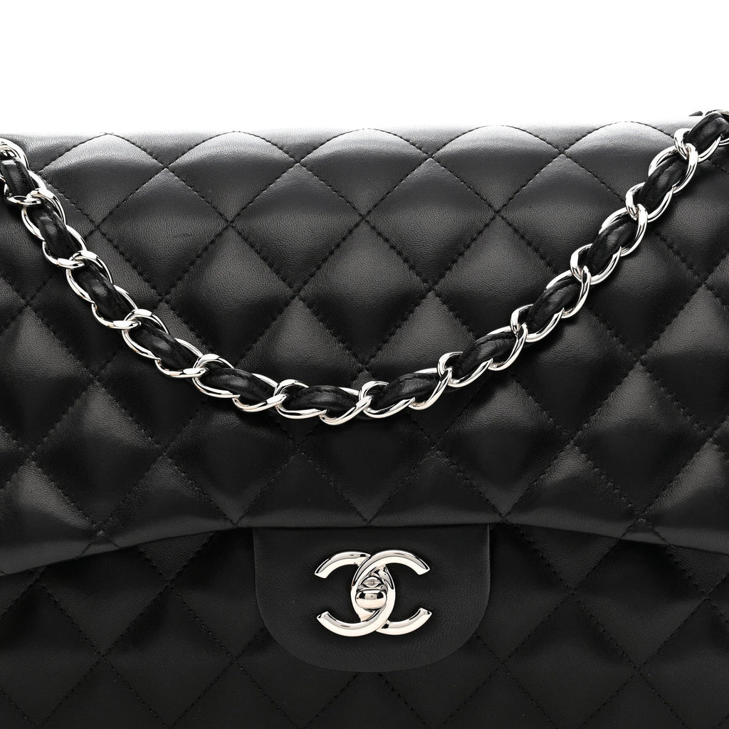 Lambskin Quilted Jumbo Double Flap Black At My store