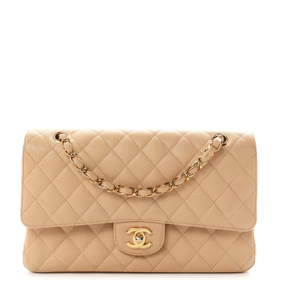 Caviar Quilted Medium Double Flap Beige At My store