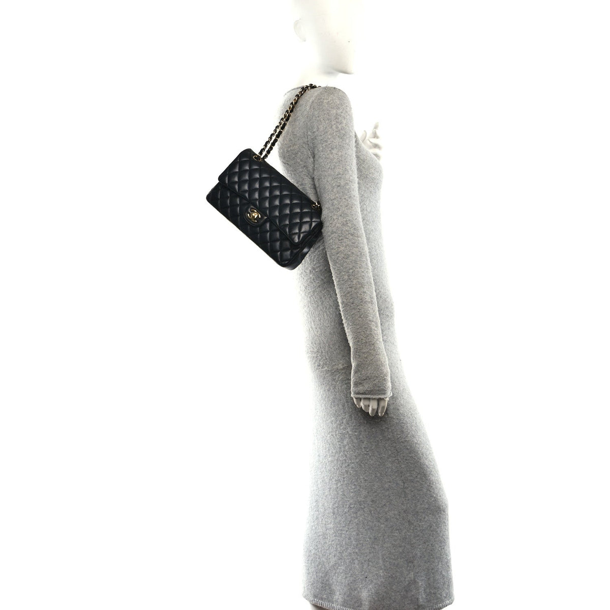 Lambskin Quilted Medium Double Flap Black At My store