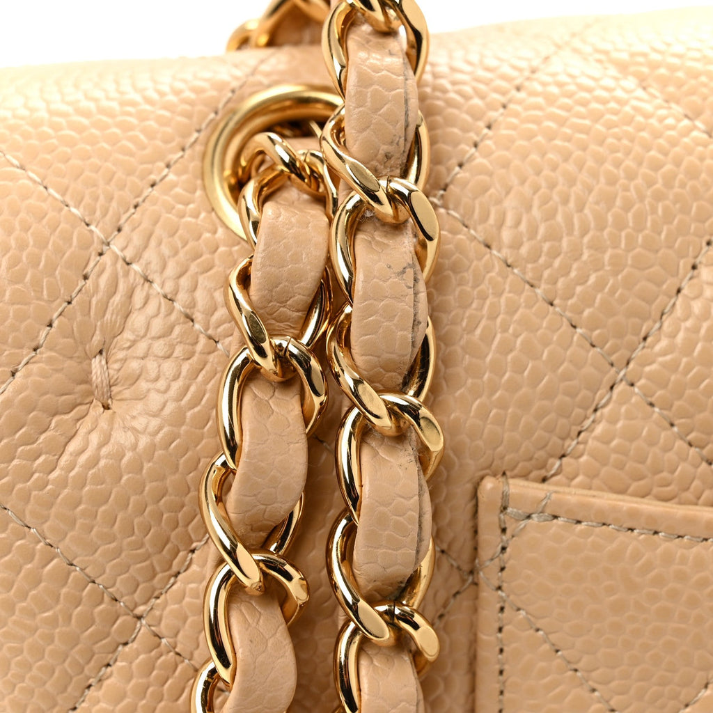 Caviar Quilted Medium Double Flap Beige At My store