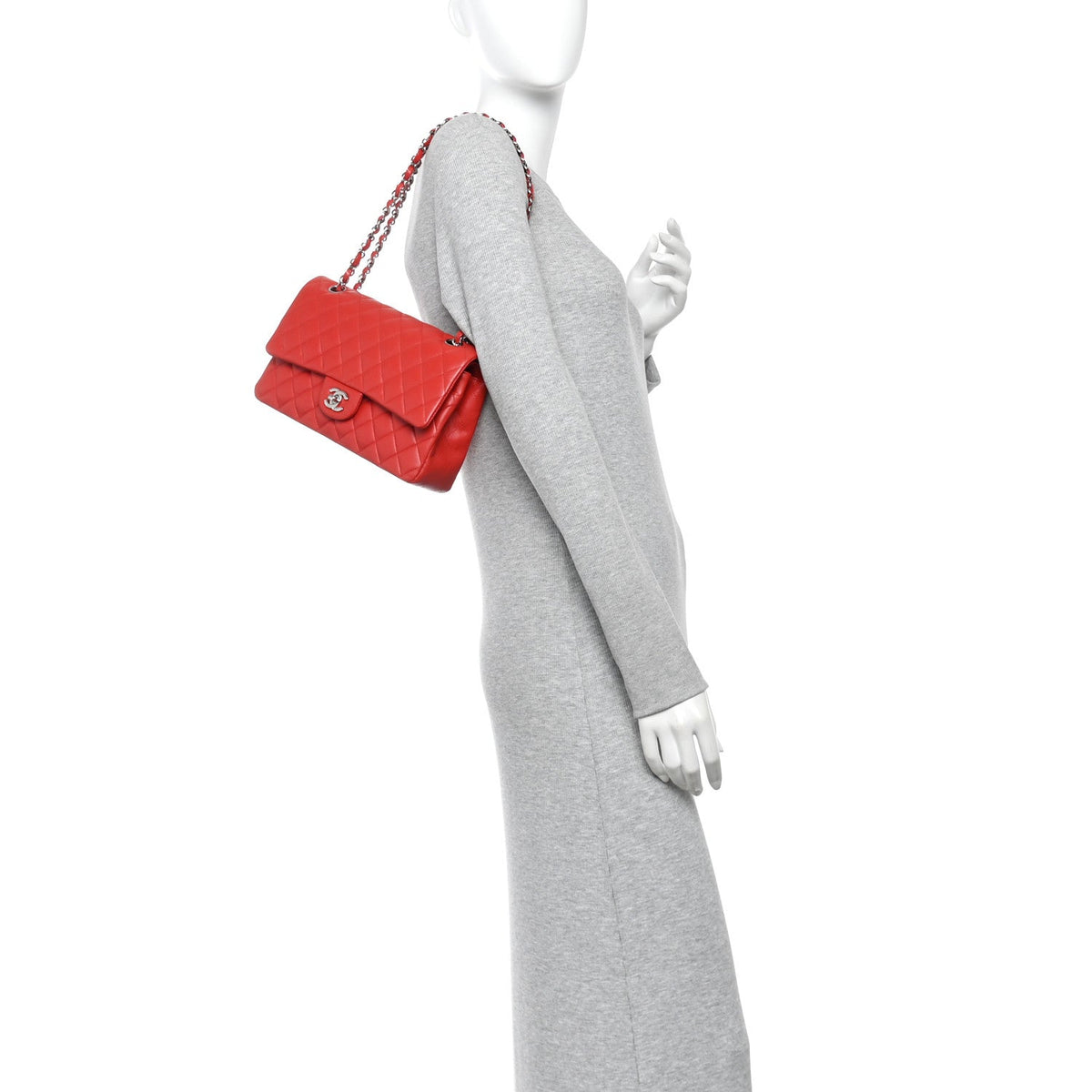 Lambskin Quilted Medium Double Flap Red At My store