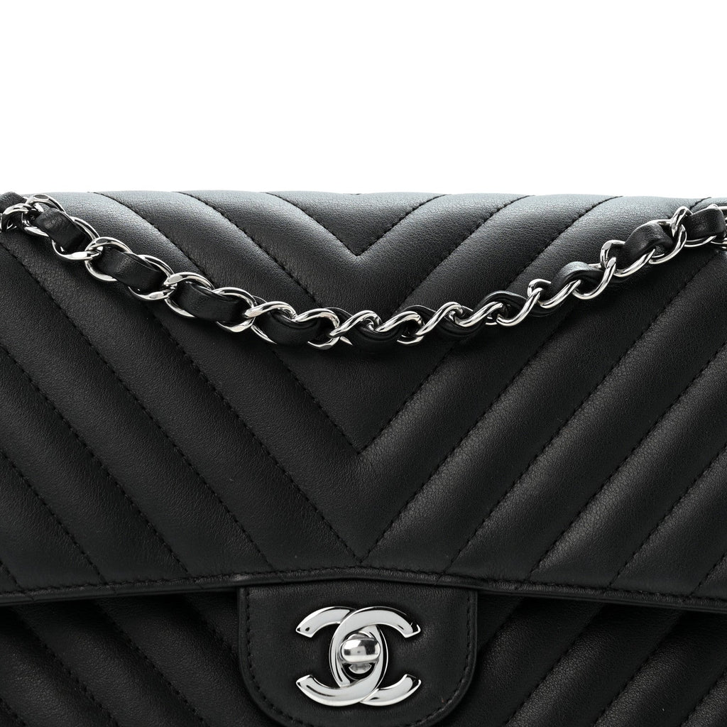 Lambskin Chevron Quilted Medium Double Flap Black At My store