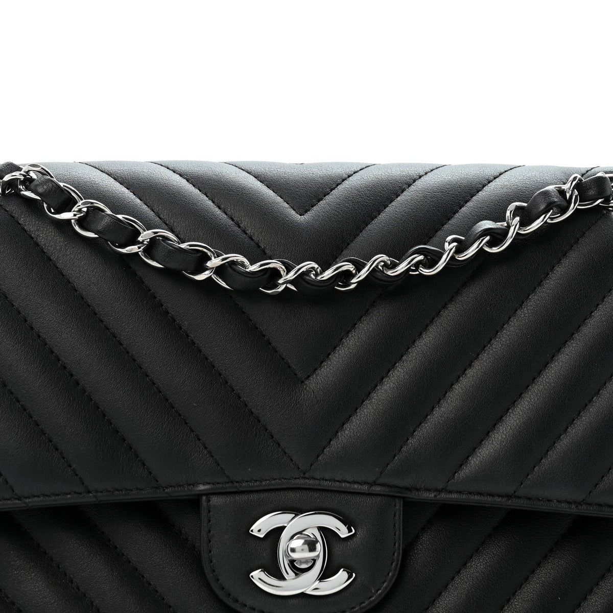 Lambskin Chevron Quilted Medium Double Flap Black At My store