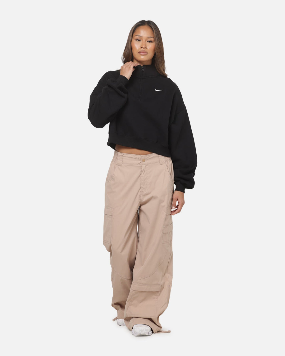 Top Seller Nike Women's Studio Fleece Oversized 1/4-Zip Cropped Top Black