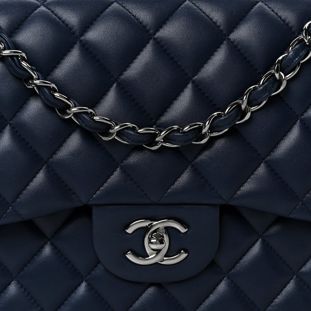 Lambskin Quilted Jumbo Double Flap Navy At My store