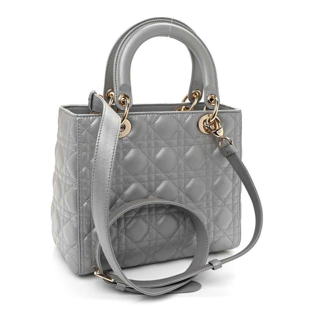 Pearly Lambskin Cannage Medium Lady Dior Grey AT My store