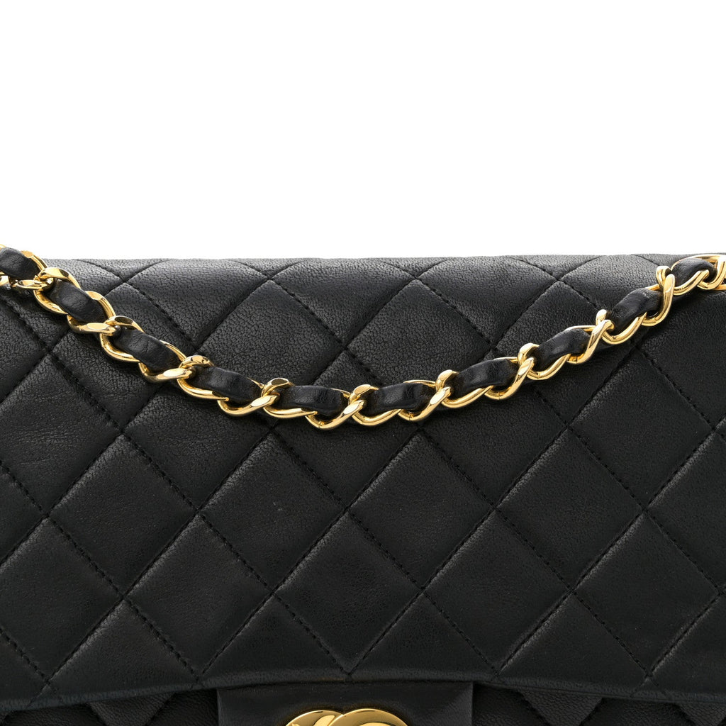 Lambskin Quilted Medium Double Flap Black At My store