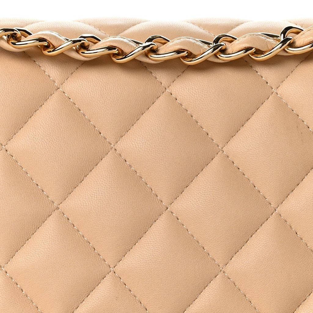 Lambskin Quilted Jumbo Double Flap Light Beige At My store