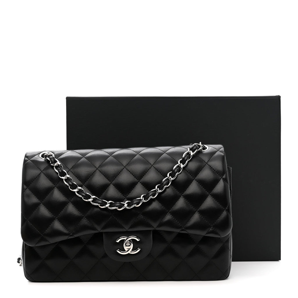 Lambskin Quilted Jumbo Double Flap Black At My store