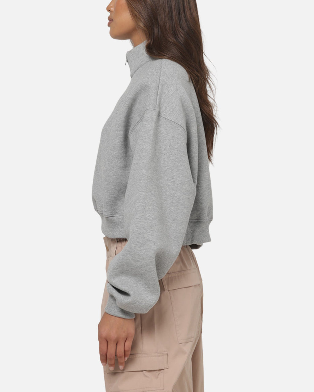 Top Seller Nike Women's Studio Fleece Oversized 1/4-Zip Cropped Top Dark Grey Heather