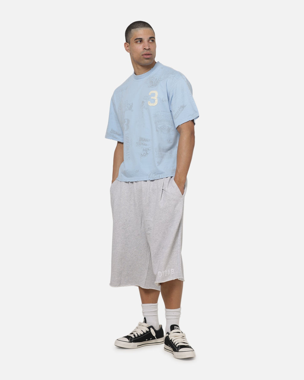 Best-Selling Adidas Vintage All Over Print T-Shirt Light Blue