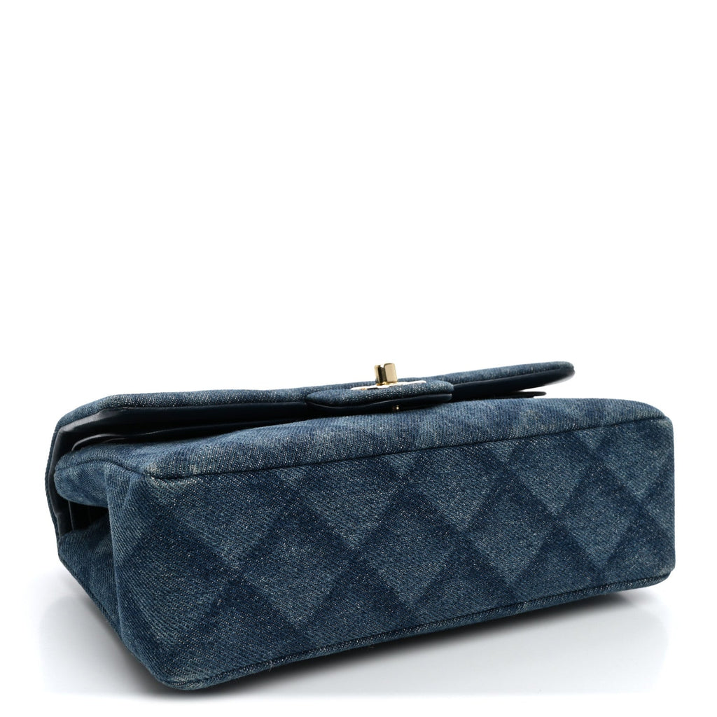 Printed Denim Quilted Small Double Flap Light Blue At My store