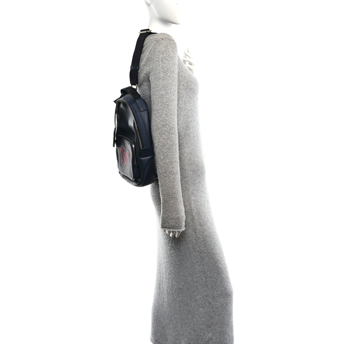 X SHAWN STUSSY Grained Calfskin Ox Head Crossbody Backpack Navy Blue AT My store