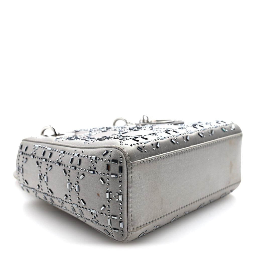 Satin Crystal Cannage Mini Lady Dior Gray AT My store