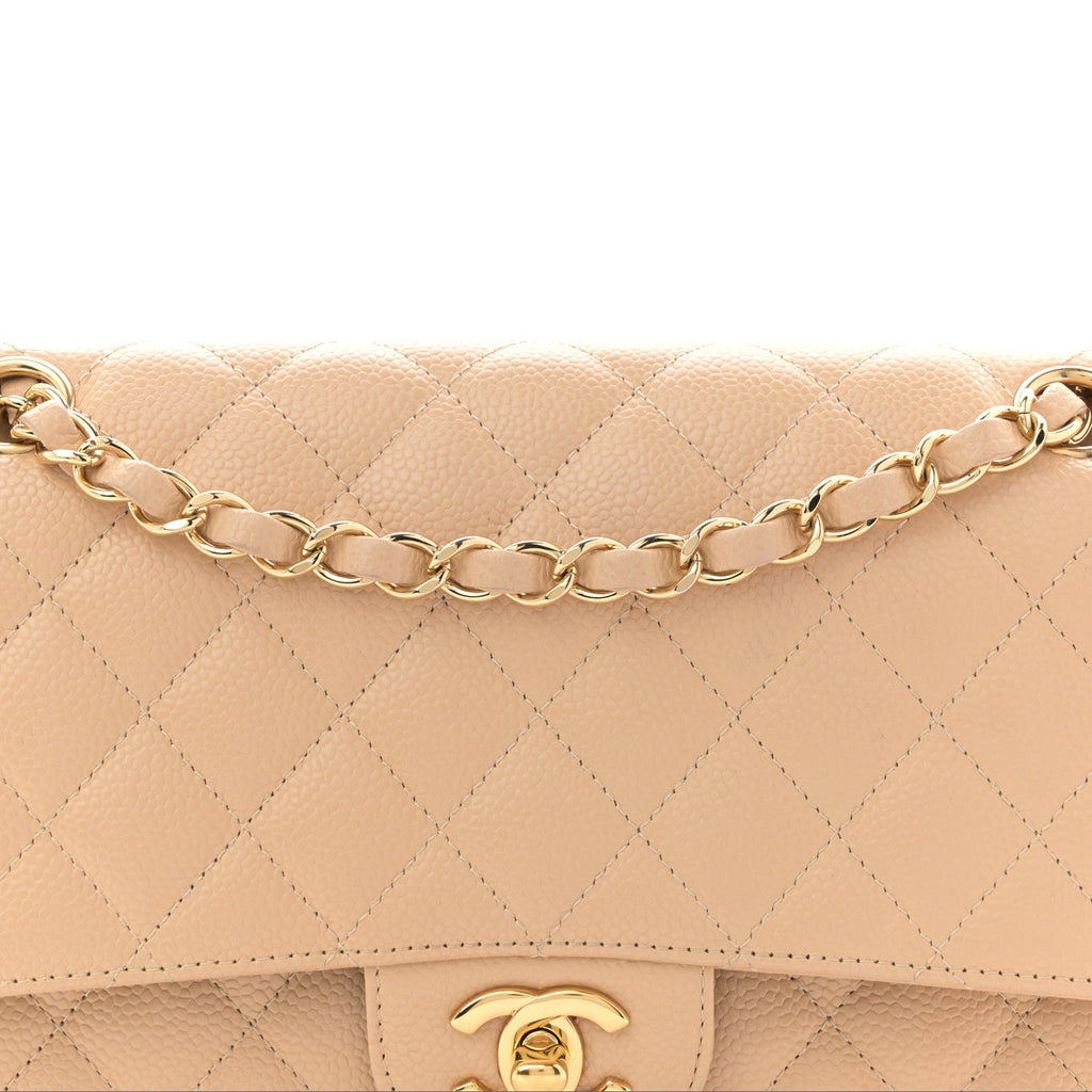 Caviar Quilted Medium Double Flap Beige At My store