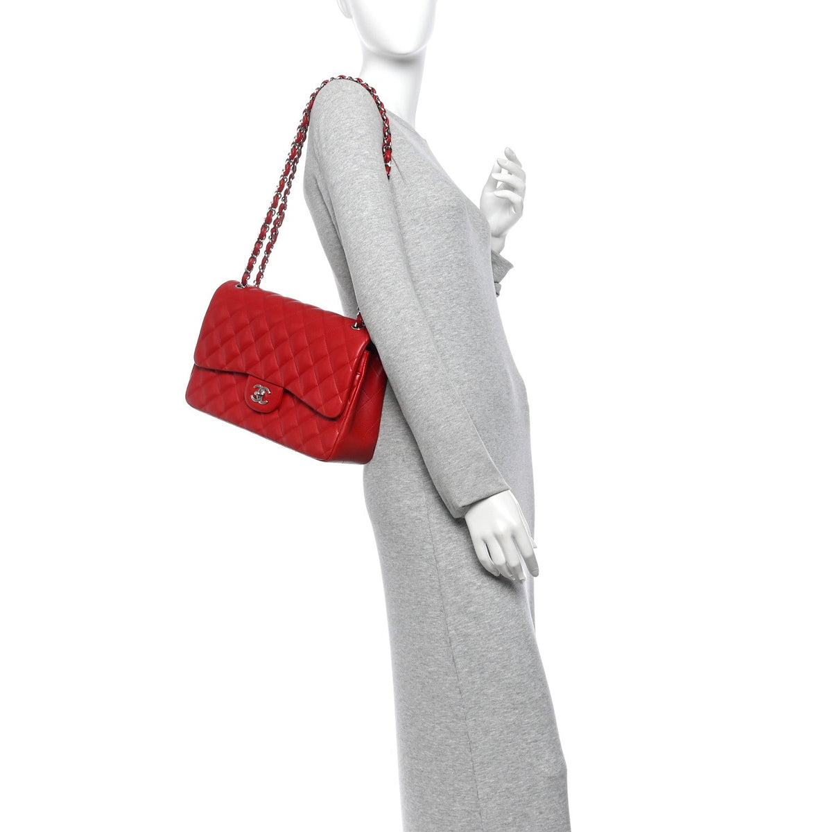 Lambskin Quilted Jumbo Double Flap Red At My store