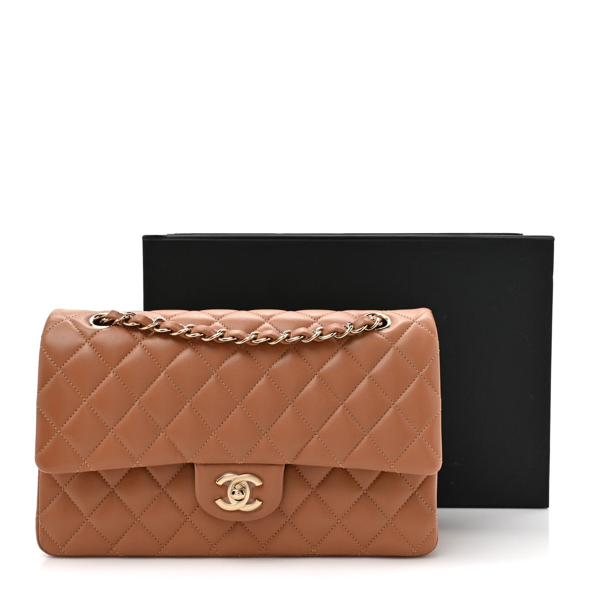 Lambskin Quilted Medium Double Flap Brown At My store