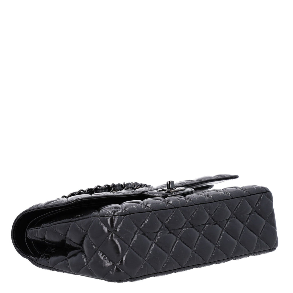 Shiny Crumpled Calfskin Quilted Medium Double Flap So Black At My store