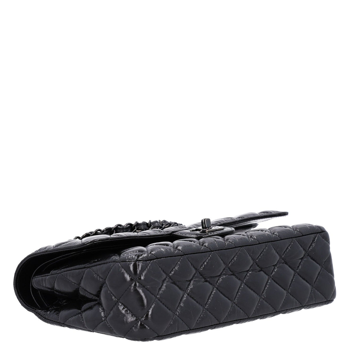 Shiny Crumpled Calfskin Quilted Medium Double Flap So Black At My store