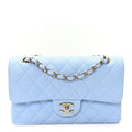 Caviar Quilted Small Double Flap Light Blue At My store