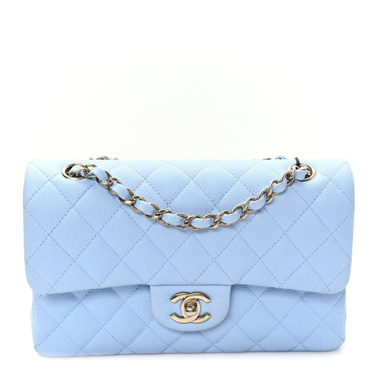 Caviar Quilted Small Double Flap Light Blue At My store