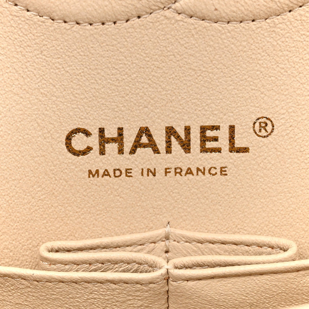 Caviar Quilted Medium Double Flap Light Beige At My store