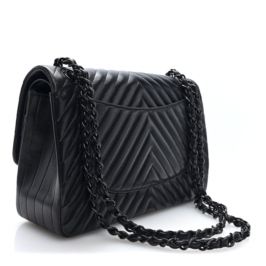 Lambskin Chevron Quilted Jumbo Double Flap  So Black At My store