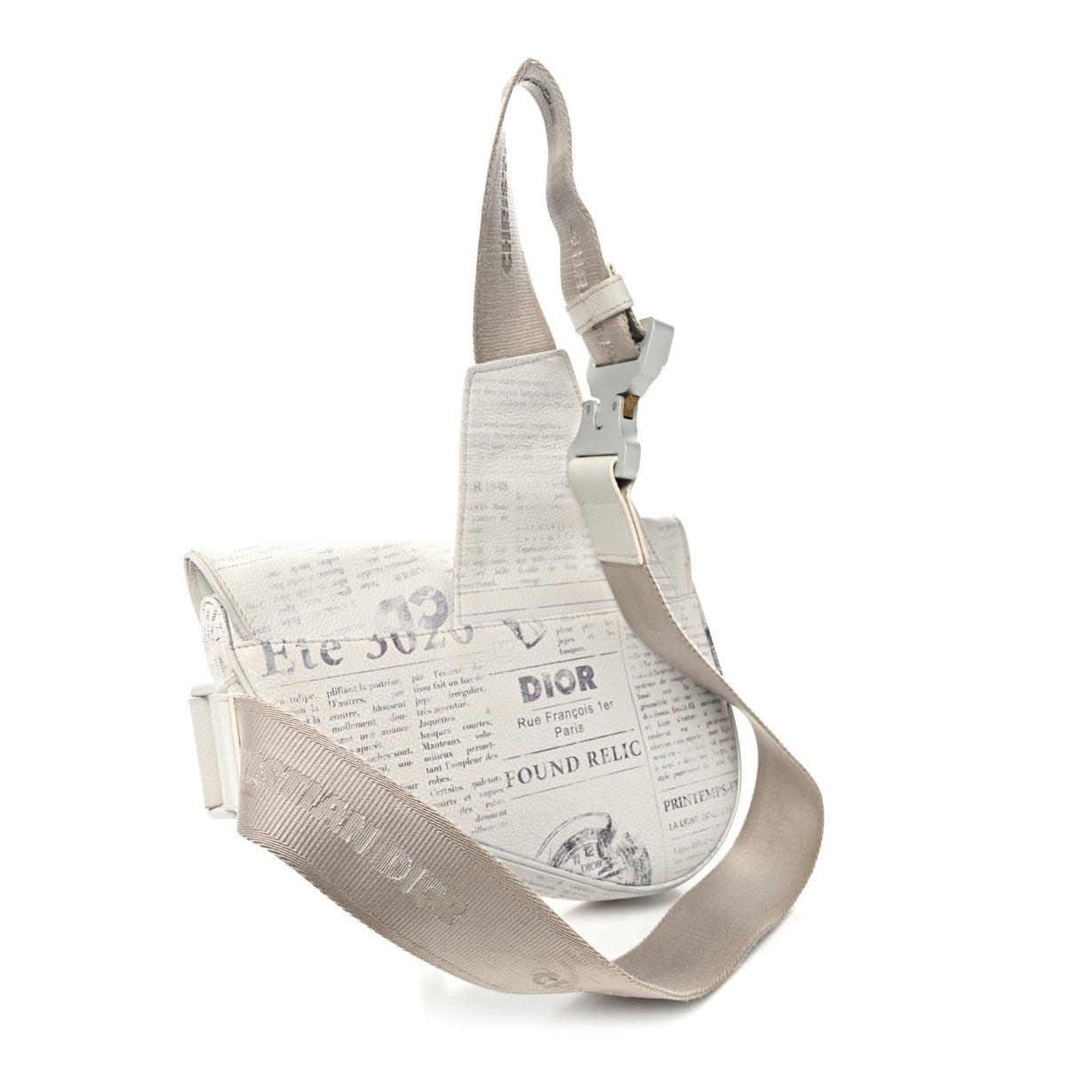 X Daniel Arsham Grained Calfskin Newspaper Print Saddle Bag White AT My store