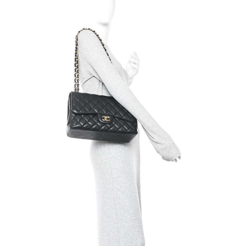 Caviar Quilted Jumbo Double Flap Black At My store
