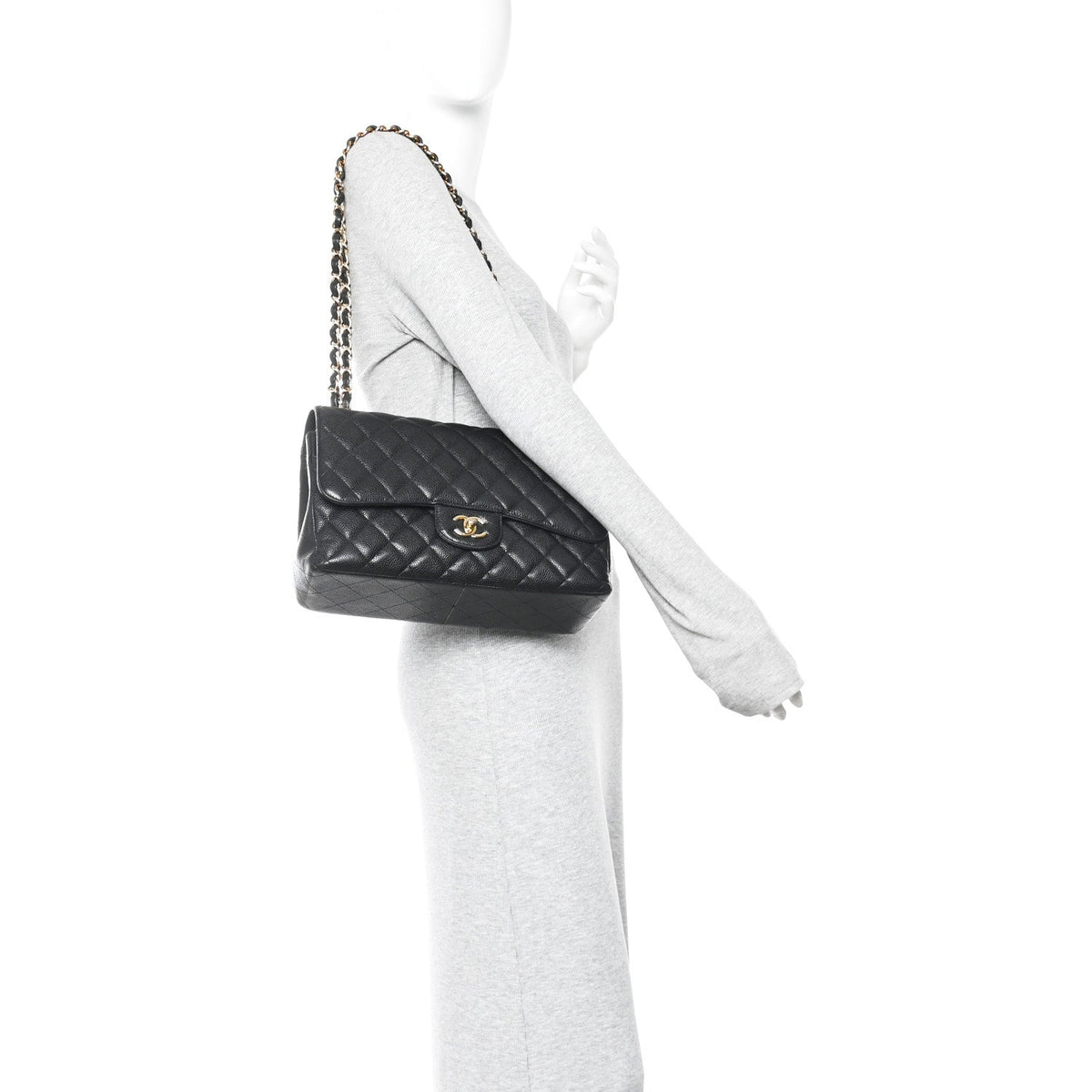 Caviar Quilted Jumbo Double Flap Black At My store