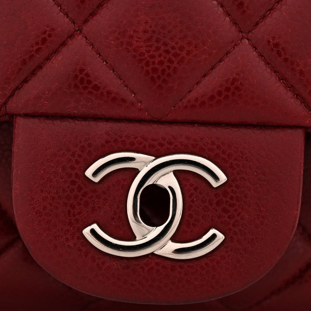 Caviar Quilted Jumbo Double Flap Dark Red At My store