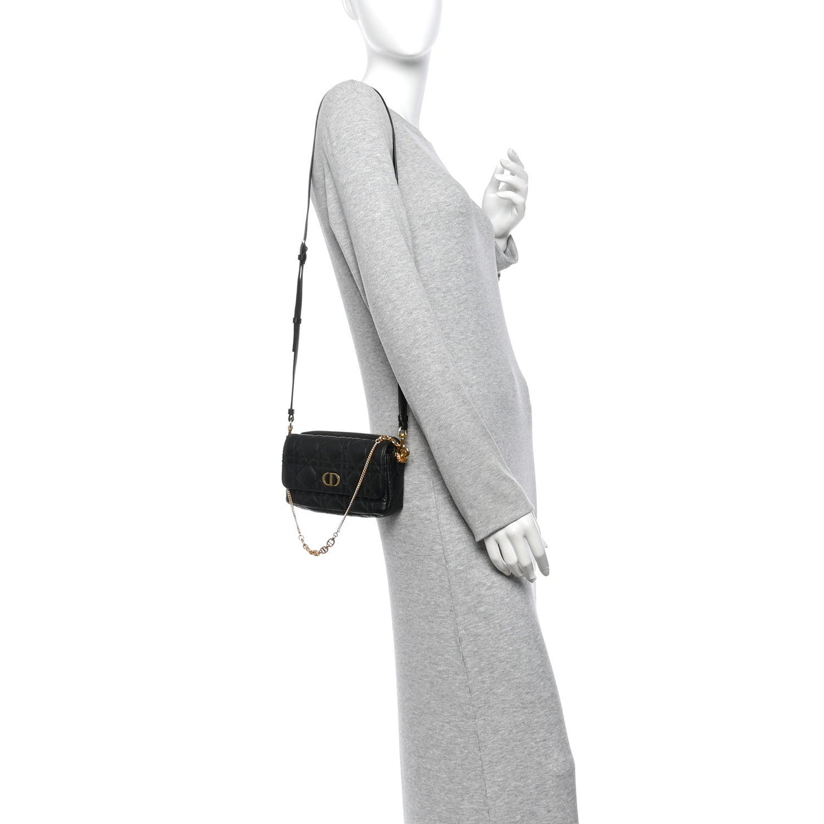 Supple Calfskin Cannage Caro Pouch With Chain  Black AT My store