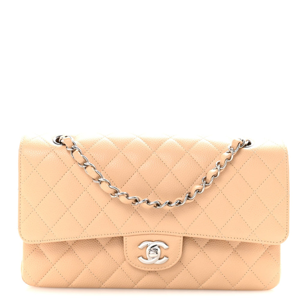 Caviar Quilted Medium Double Flap Beige At My store