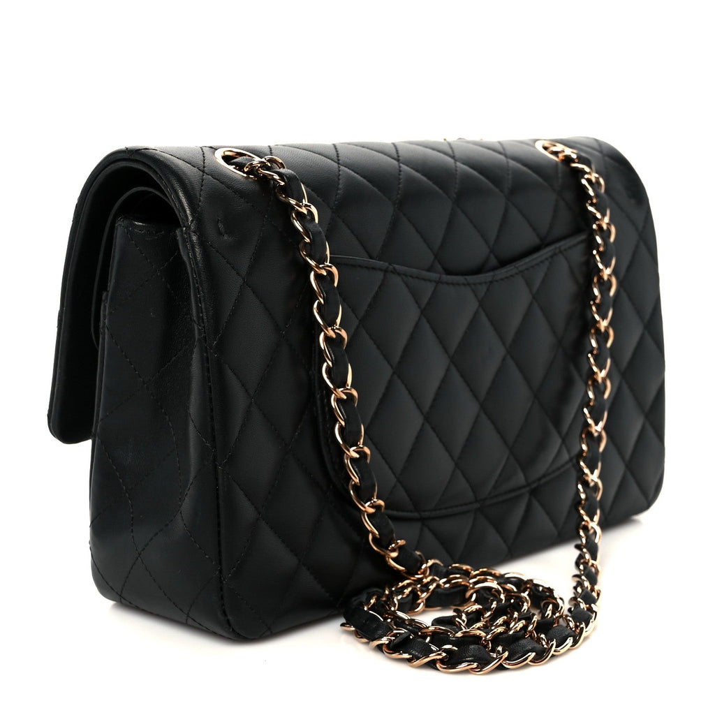 Lambskin Quilted Medium Double Flap Black At My store