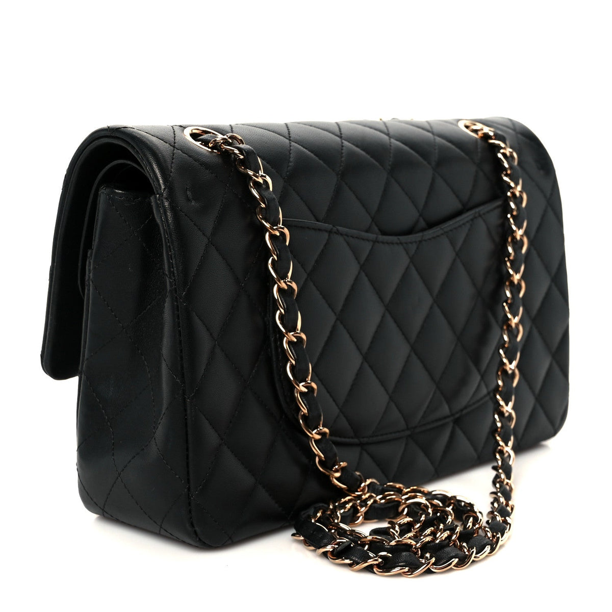Lambskin Quilted Medium Double Flap Black At My store