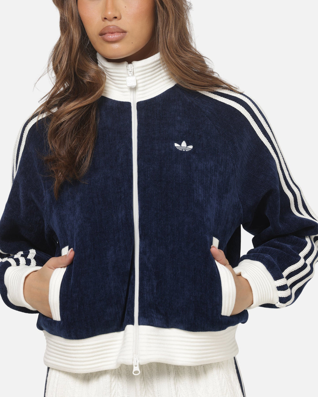 Best-Selling Adidas Women's Velour Knit Track Top Navy/Off White