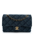 Printed Denim Quilted Small Double Flap Light Blue At My store