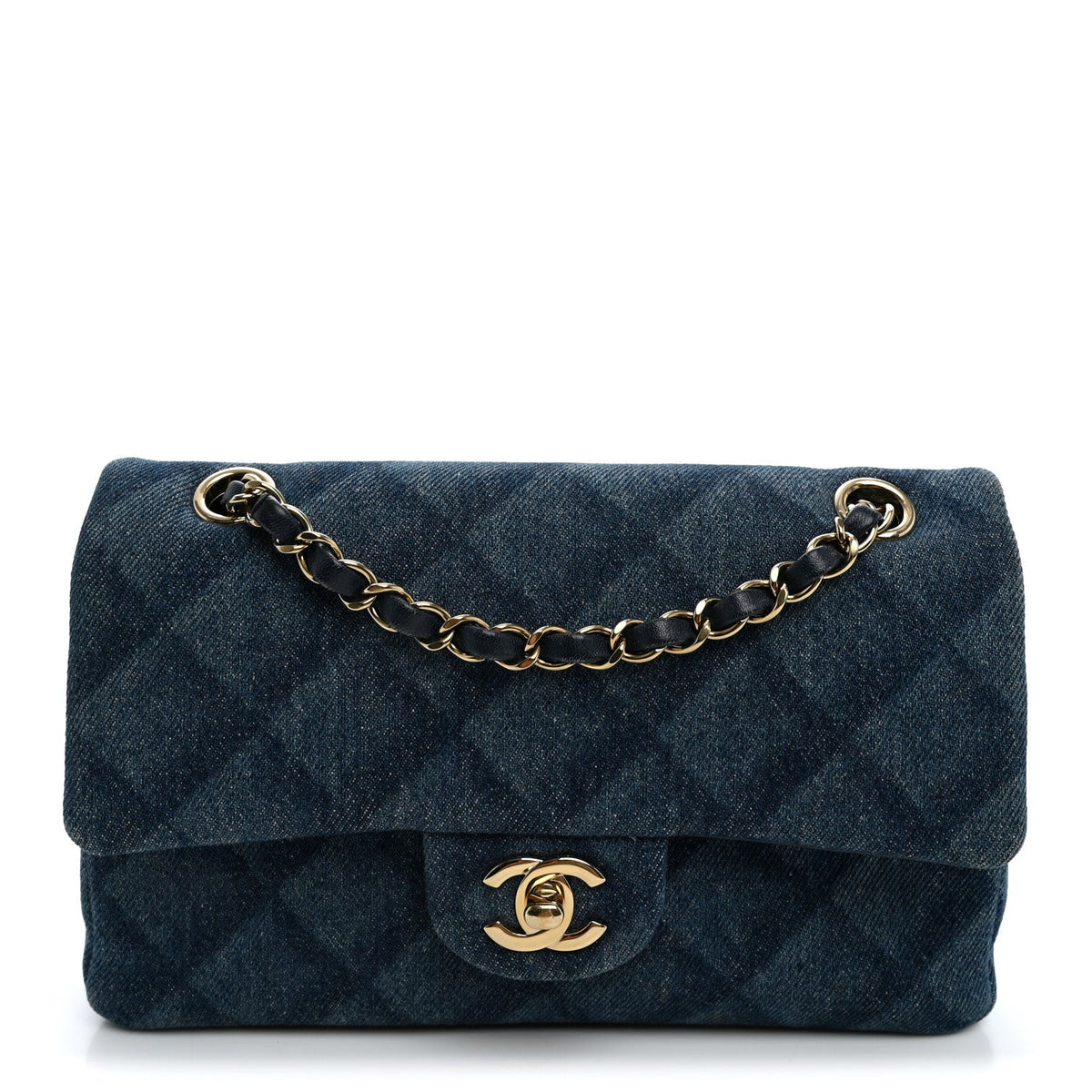 Printed Denim Quilted Small Double Flap Light Blue At My store