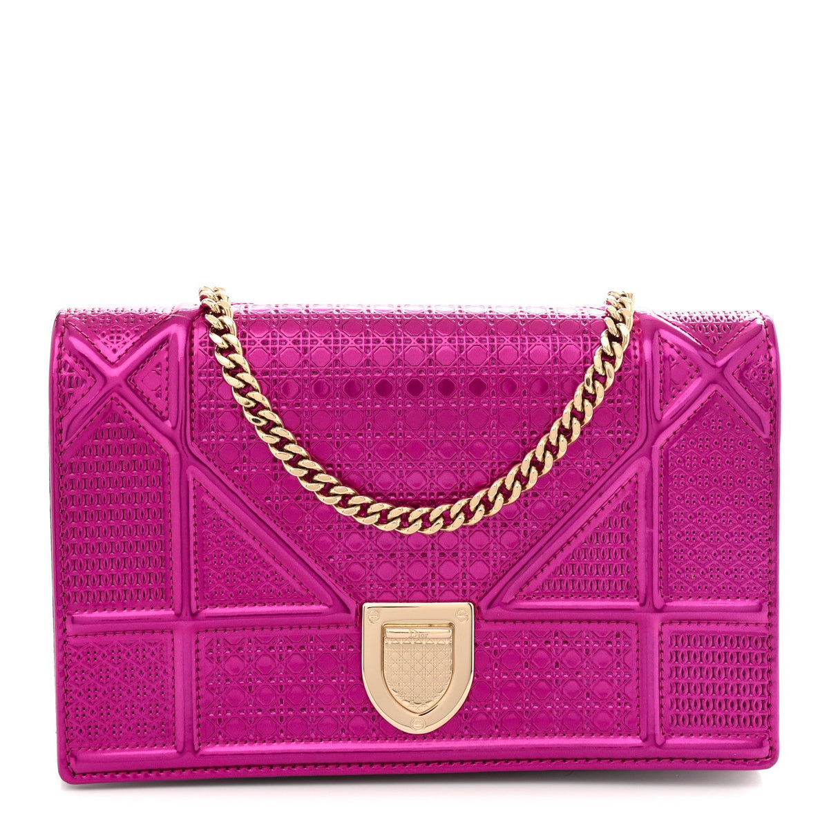 Metallic Patent Micro-Cannage Diorama Wallet on Chain Pouch Pink AT My store
