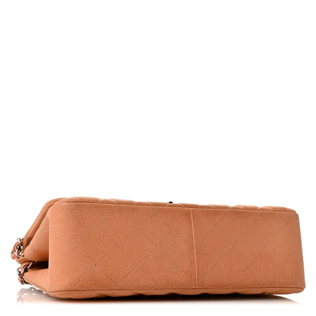Iridescent Caviar Quilted Jumbo Double Flap Dark Beige At My store