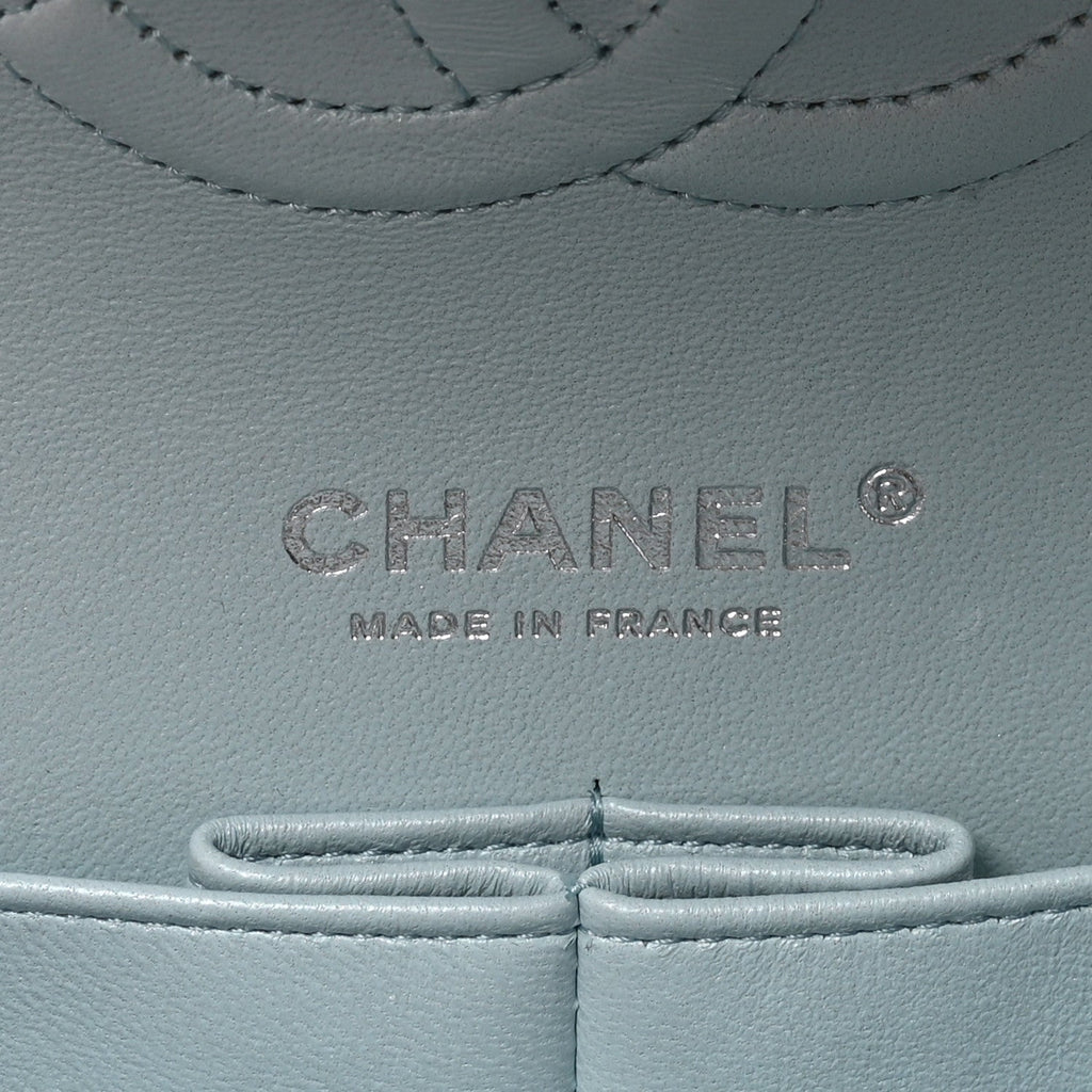 Perforated Lambskin Quilted Medium Double Flap Light Blue Light Purple White At My store