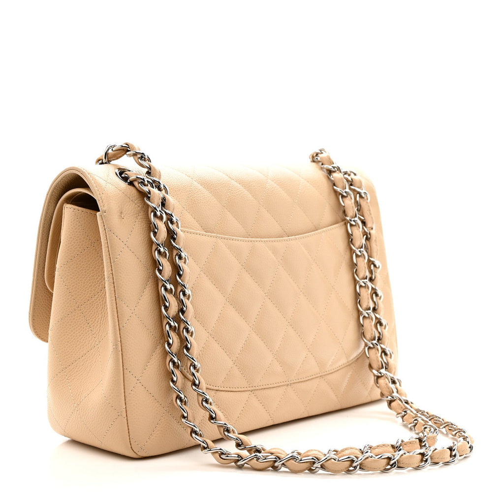 Caviar Quilted Jumbo Double Flap Light Beige At My store