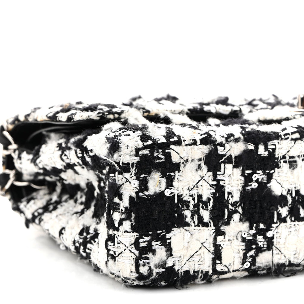Tweed Sequin Quilted Medium Double Flap Black White At My store