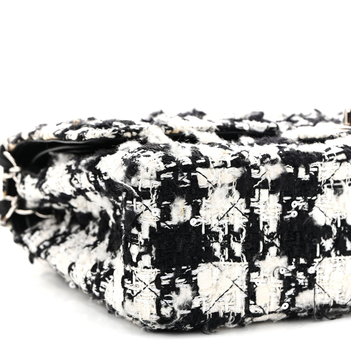 Tweed Sequin Quilted Medium Double Flap Black White At My store