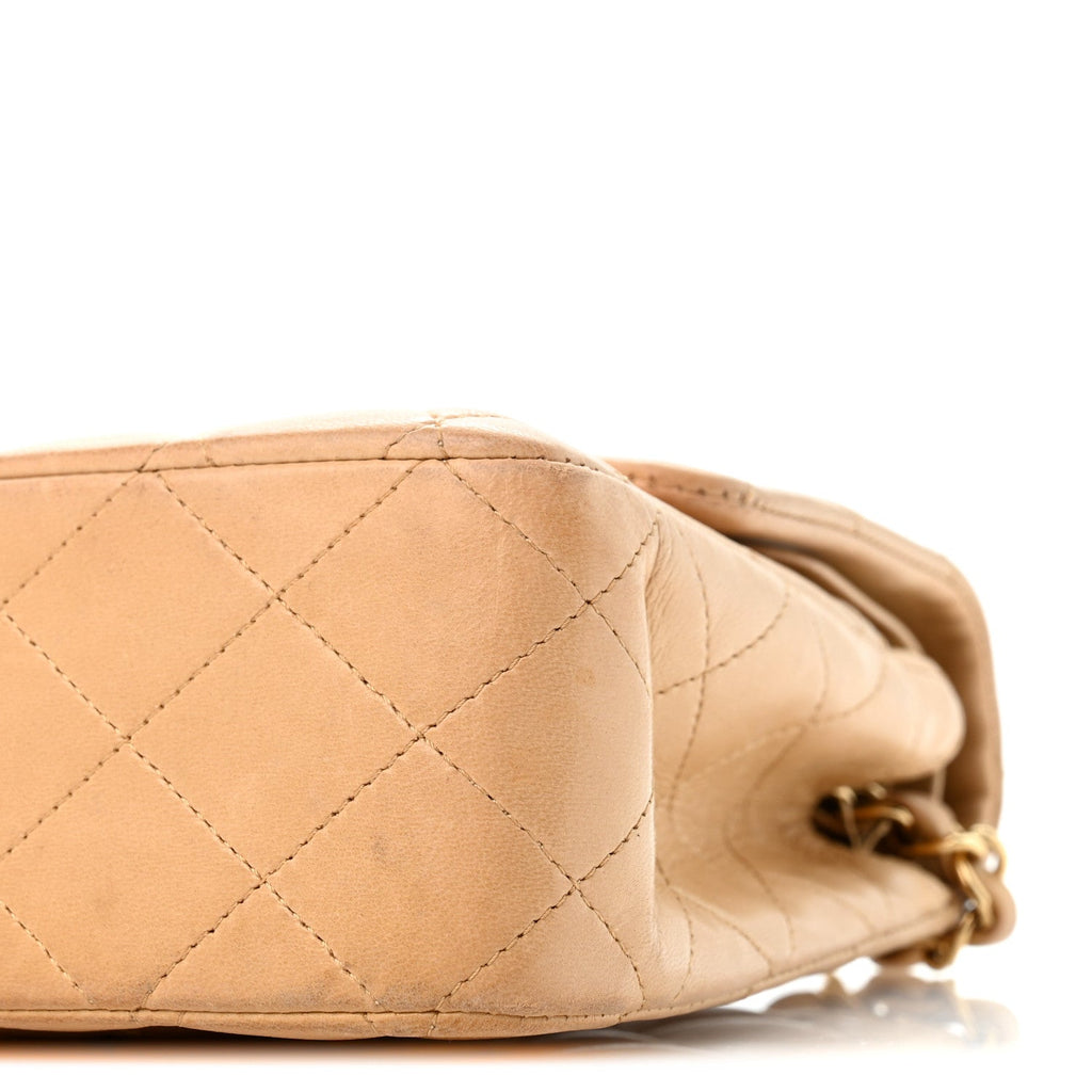 Lambskin Quilted Medium Double Flap Beige At My store