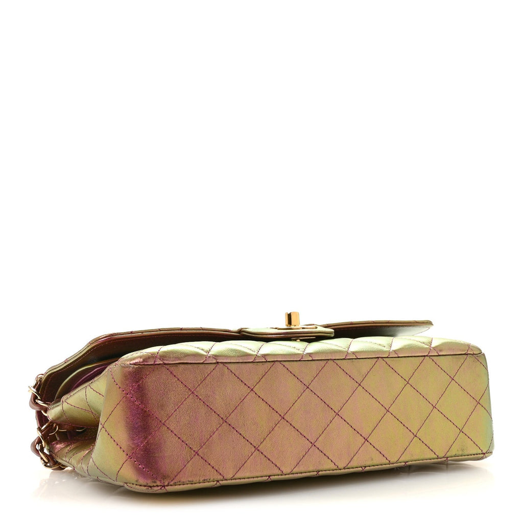 Iridescent Lambskin Quilted Medium Double Flap Purple At My store